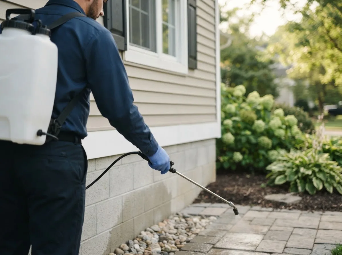 Pest control technician inspecting a home in Bretz, WV